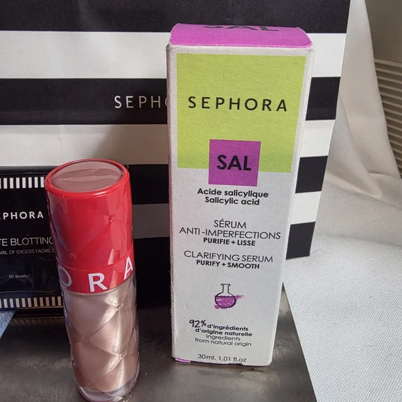 Sephora Clarifying Serum, Blotting Film & Lipgloss & Bag - Picture 3 of 4
